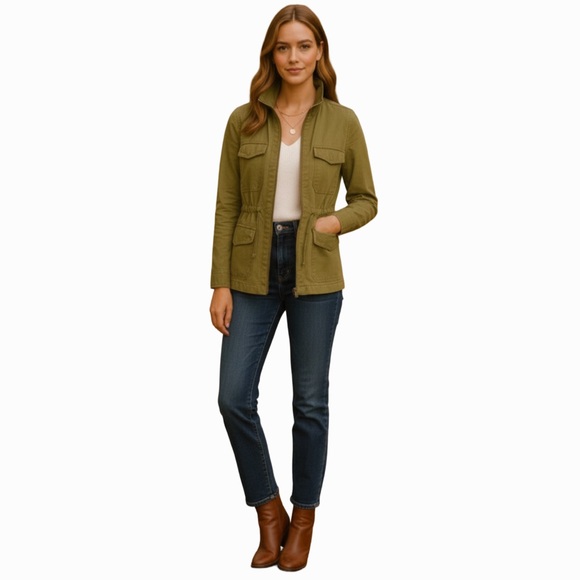 J. Crew Jackets & Blazers - J Crew Olive Green Twill Utility Jacket Cargo Pockets Drawstring Waist